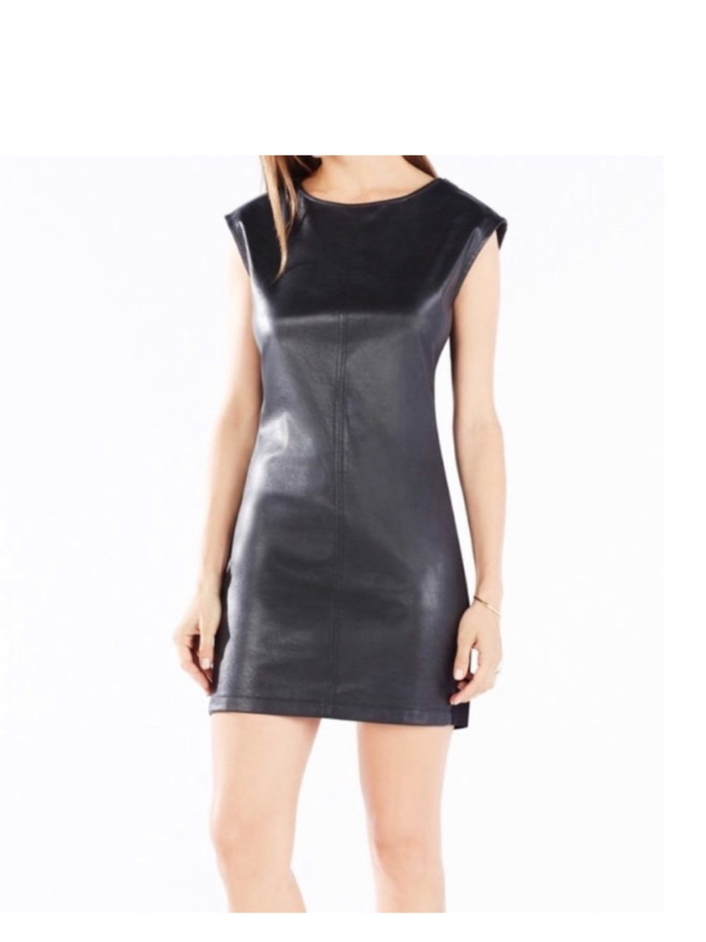 BCBGMaxAzria Black Faux Leather Mini Shift Dress